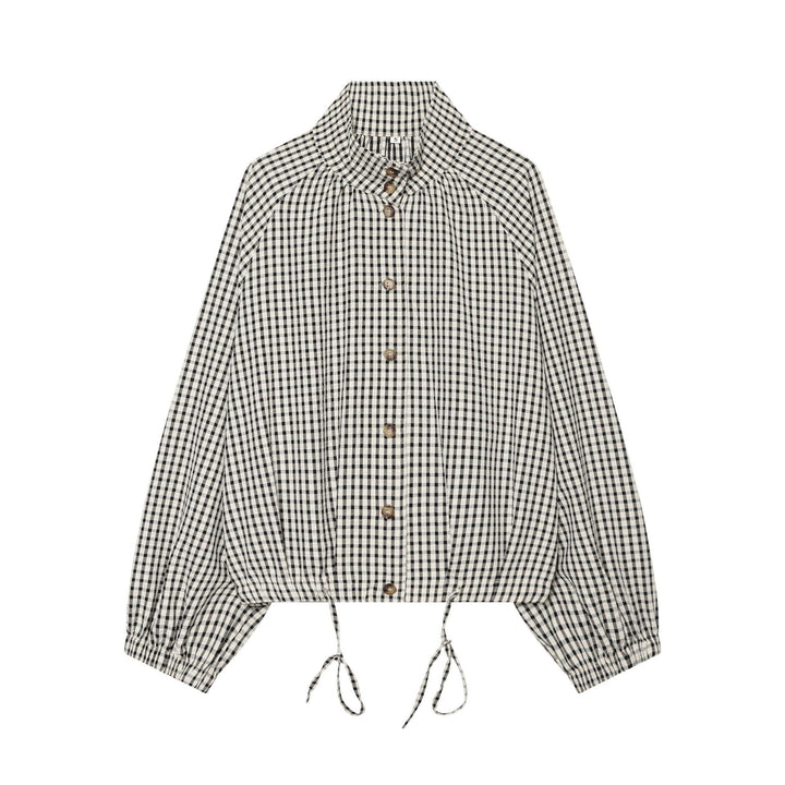 Dam Checked Kort Blouse Jacka med Drawstring
