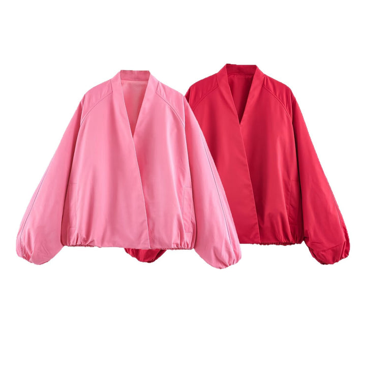 Dam oversize Kimono kort jacka med Balloon ärmar och Elastic fåll