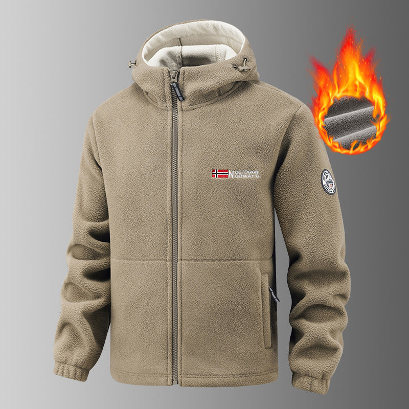 Herr Värmande Fleece Luvtröja Jacka med Termisk Foder, Zippered Fickor och Elastiska Muddar