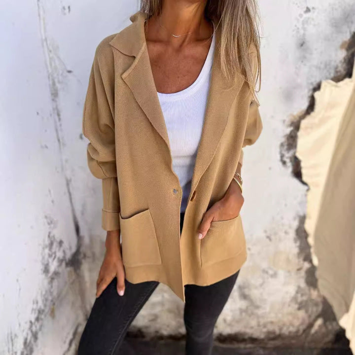 Dam casual oversize Blazer med Praktisk Fickor och Knapp Stängning