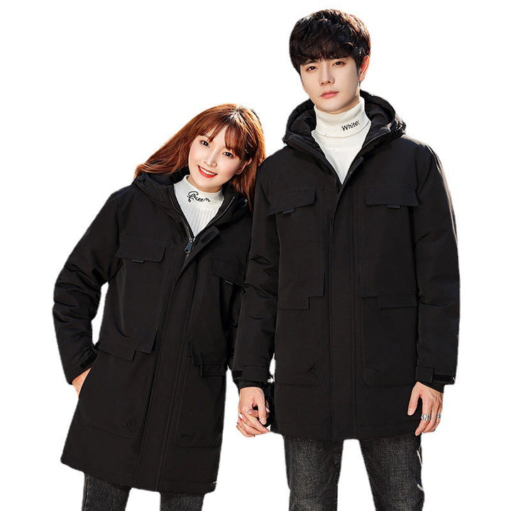Unisex vadderad lång Parka med huva Multi-fickor och vindtät värmeisolering