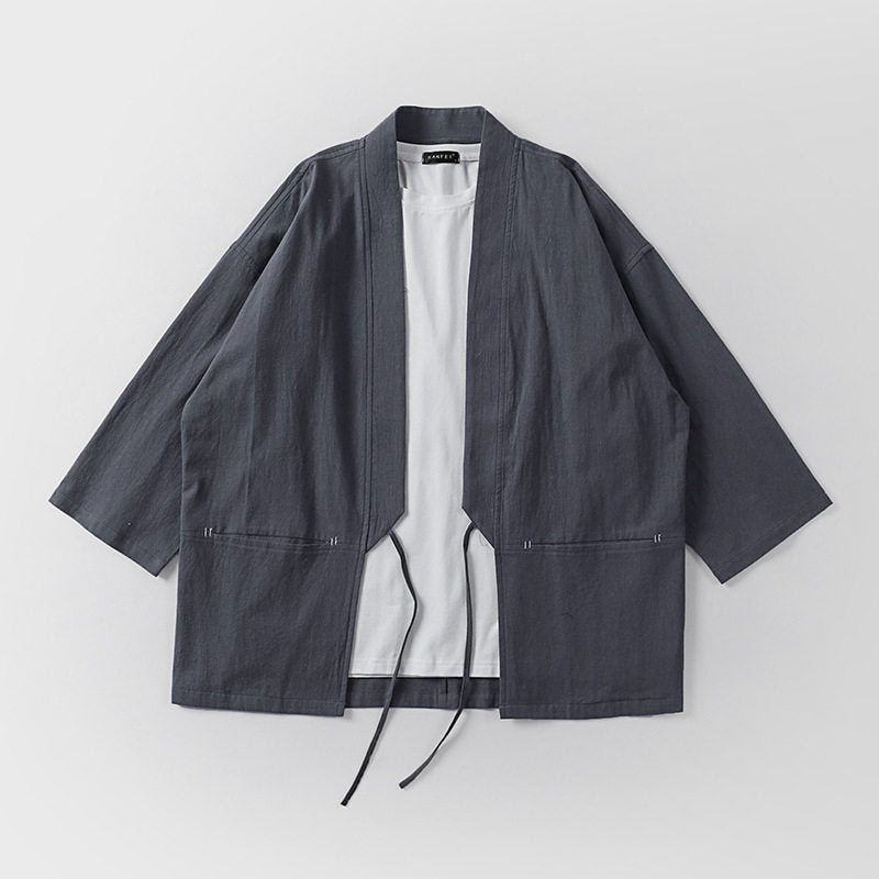 Unisex Kimono-Haori-jacka med knytband och three-quarter ärmar