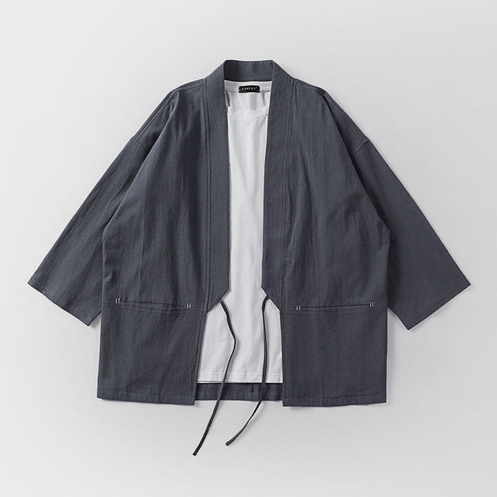 Unisex Kimono-Haori-jacka med knytband och three-quarter ärmar
