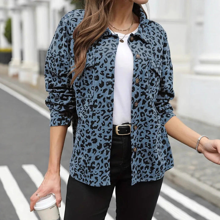 Dam oversize skjortjacka in Cord look med Leopard tryck