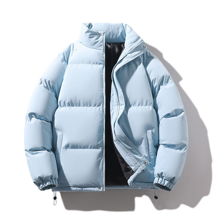Unisex vadderad kviltad jacka gjord Down Imitation med hög krage och dragsko