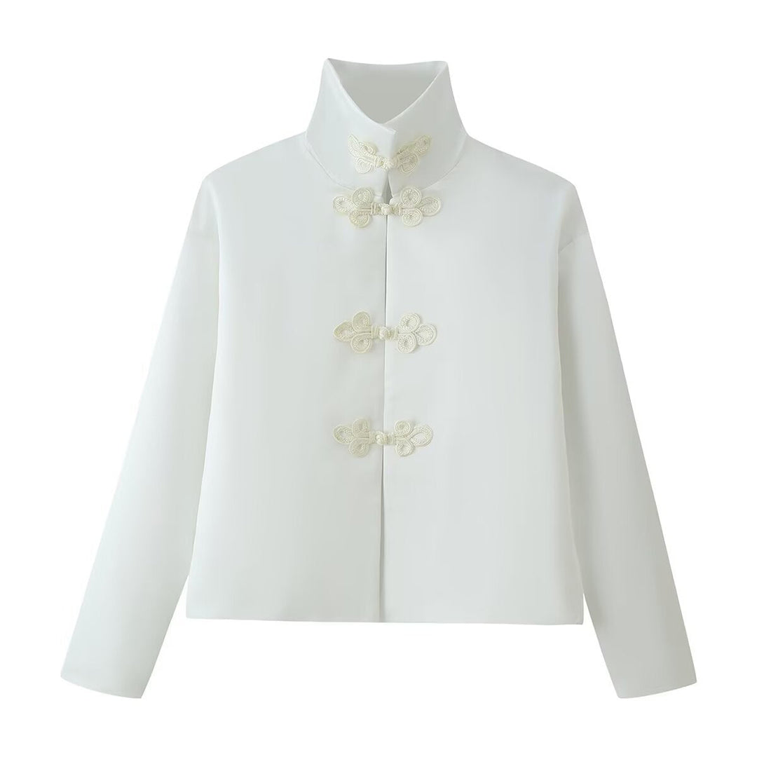 Dam Kort Blouson med Stå Krage och Dekorativ Toggle Closures