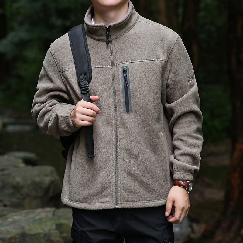 Herr Fleece Utomhus Jacka med Hel Dragkedja, Hög Krage, och Vattenavvisande Zip Ficka
