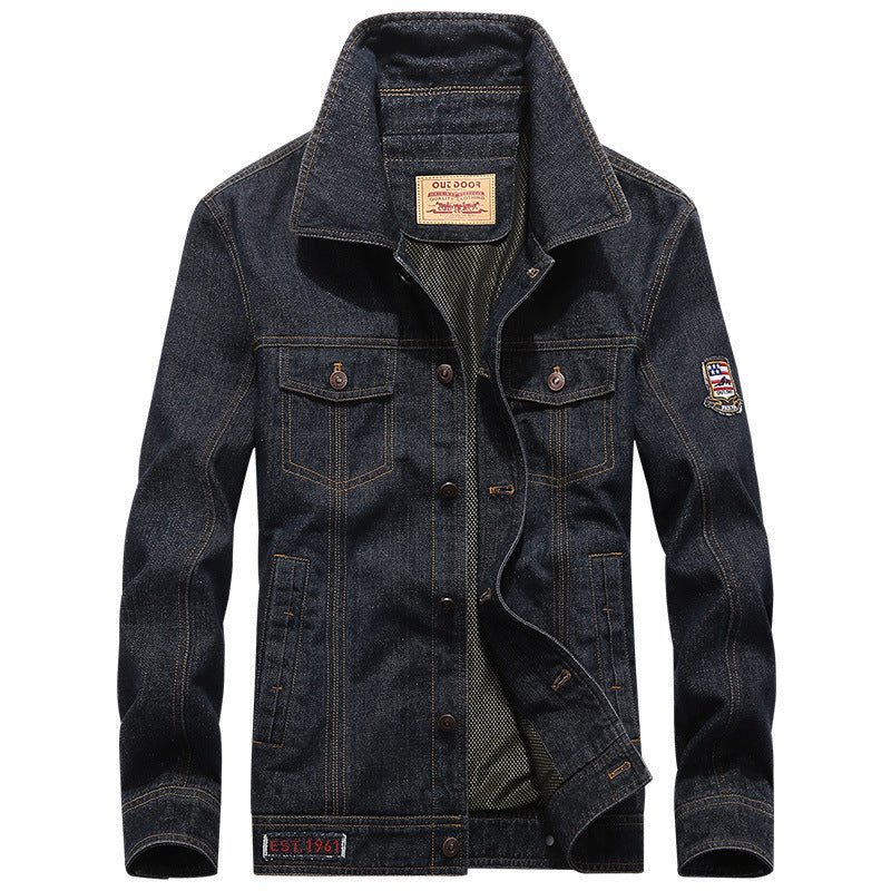 Herr Lätt Jeansjacka i Worker Blouson Stil med Andningsbar Mesh Foder och Ärm Patch