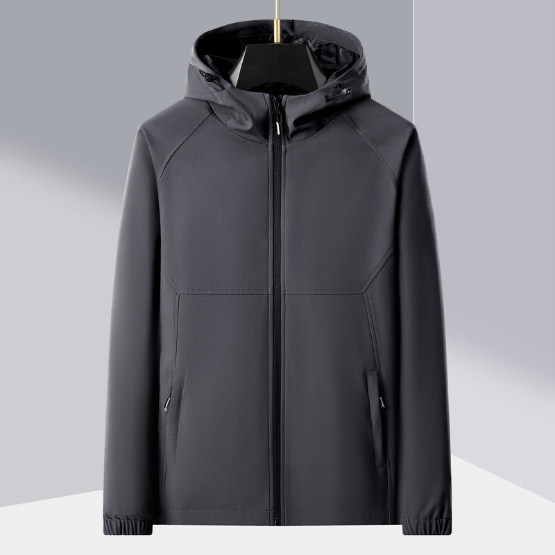 Herr lätt softshell utomhusjacka med ergonomic huva och diagonal bröst dragkedja