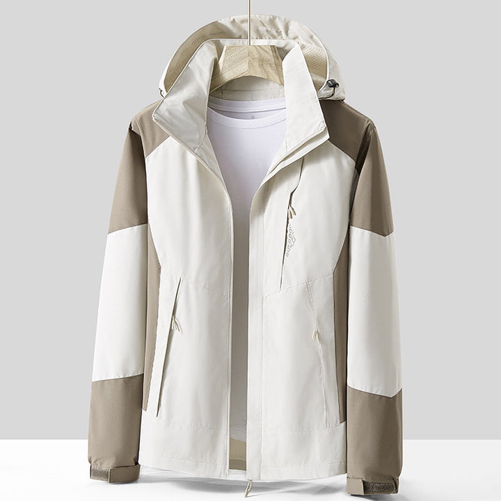 Unisex andningsbar softshell utomhusjacka in Colorblock design med justerbar huva och dold två-Way dragkedja