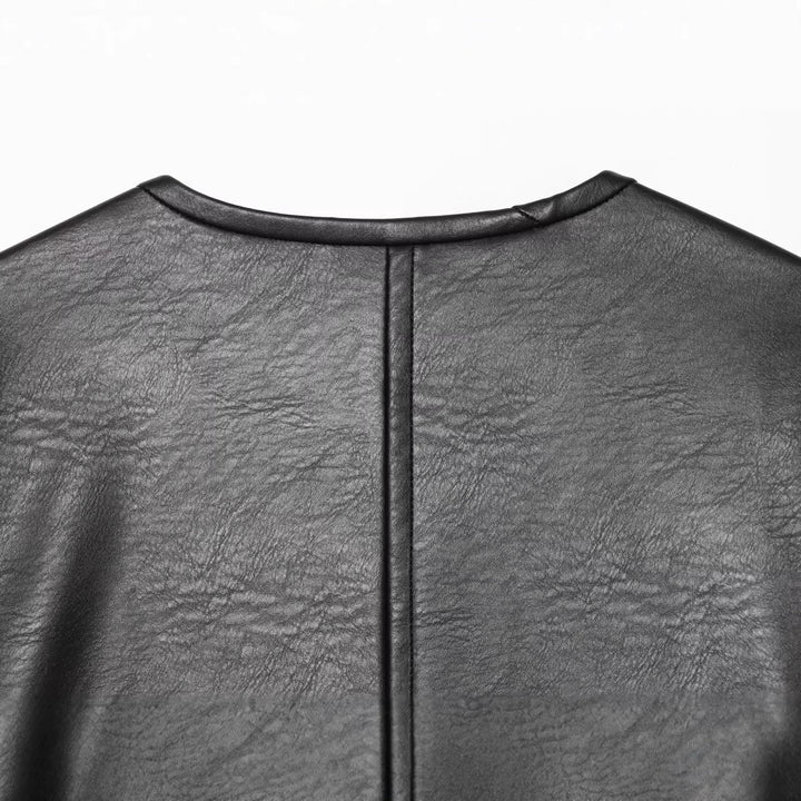 Dam oversize konstläder jacka med Kinesiology-Inspired Drawstrings