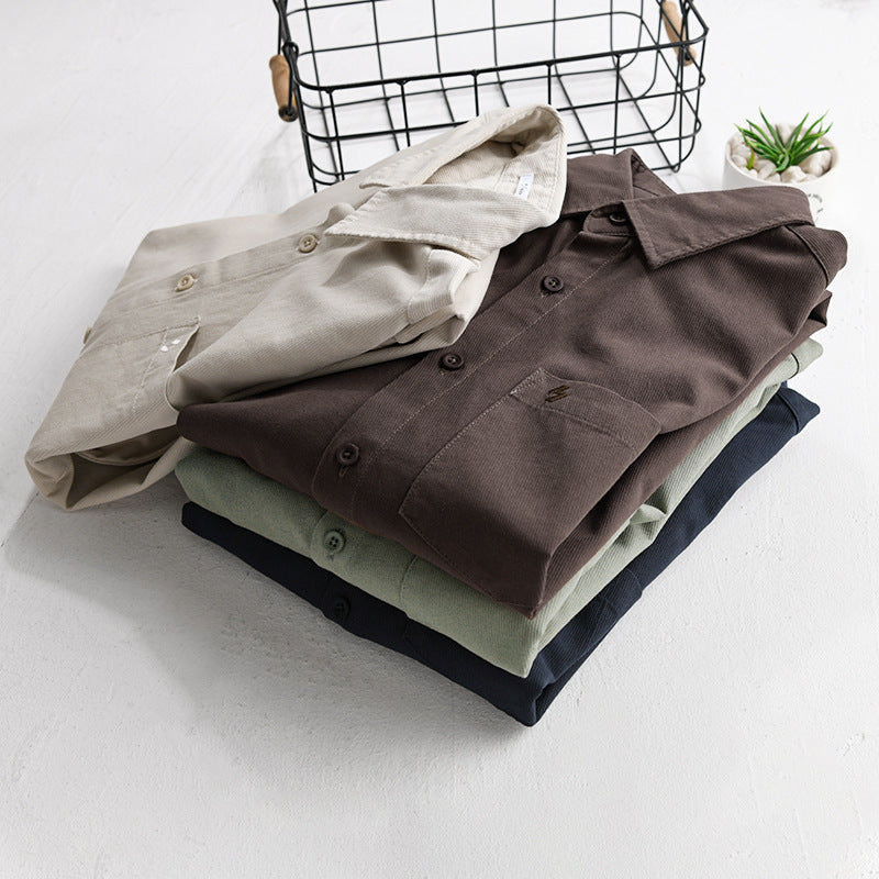 Herr Skjortjacka-Overshirt Tillverkad av Mjuk Bomull Twill i Layering Look med A Utanpå Bröstficka