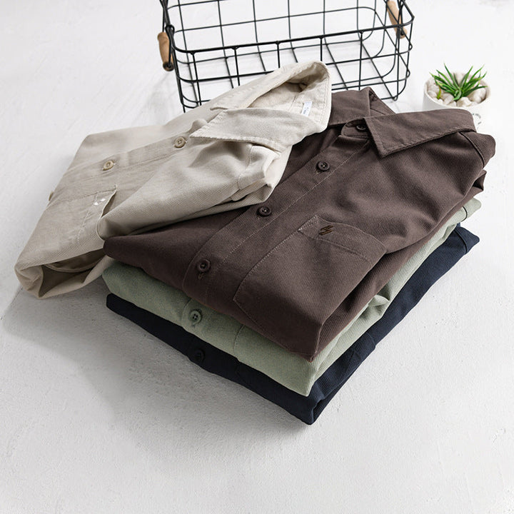 Herr Skjortjacka-Overshirt Tillverkad av Mjuk Bomull Twill i Layering Look med A Utanpå Bröstficka