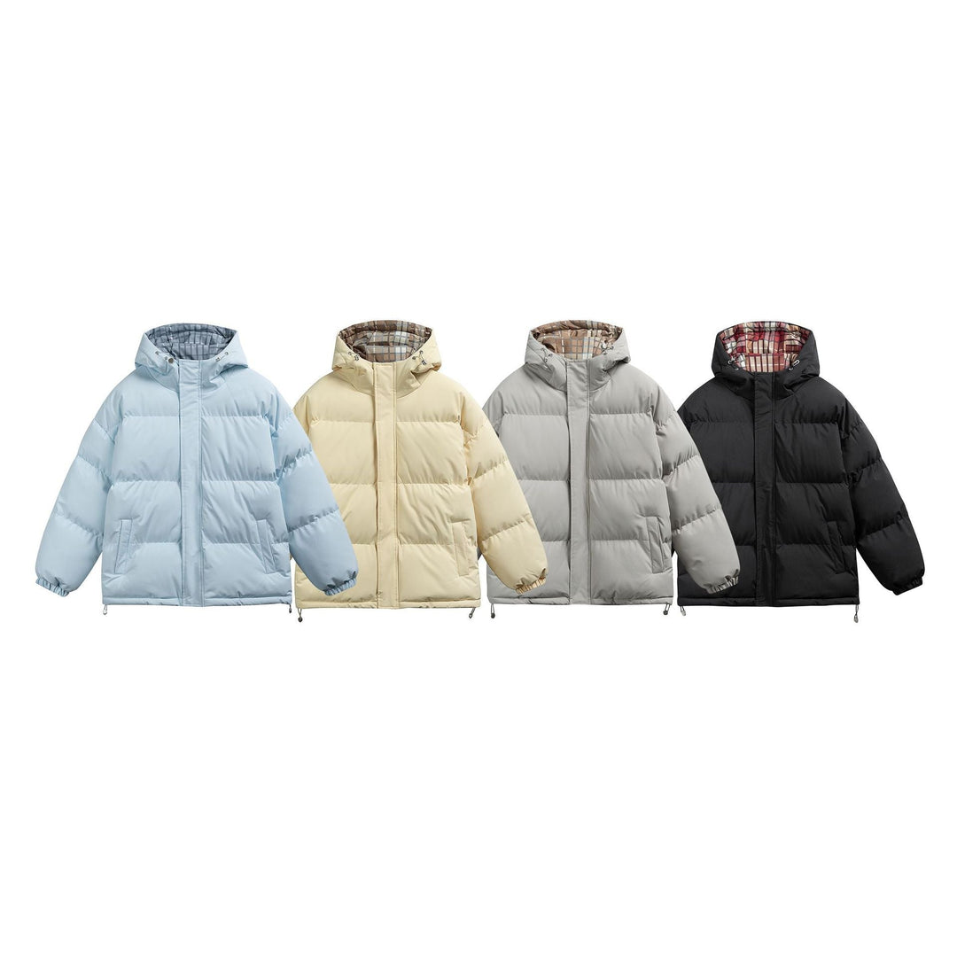 Dam Vadderad Oversized Quiltad Jacka med Huva, Hög Krage och Rutig Foder