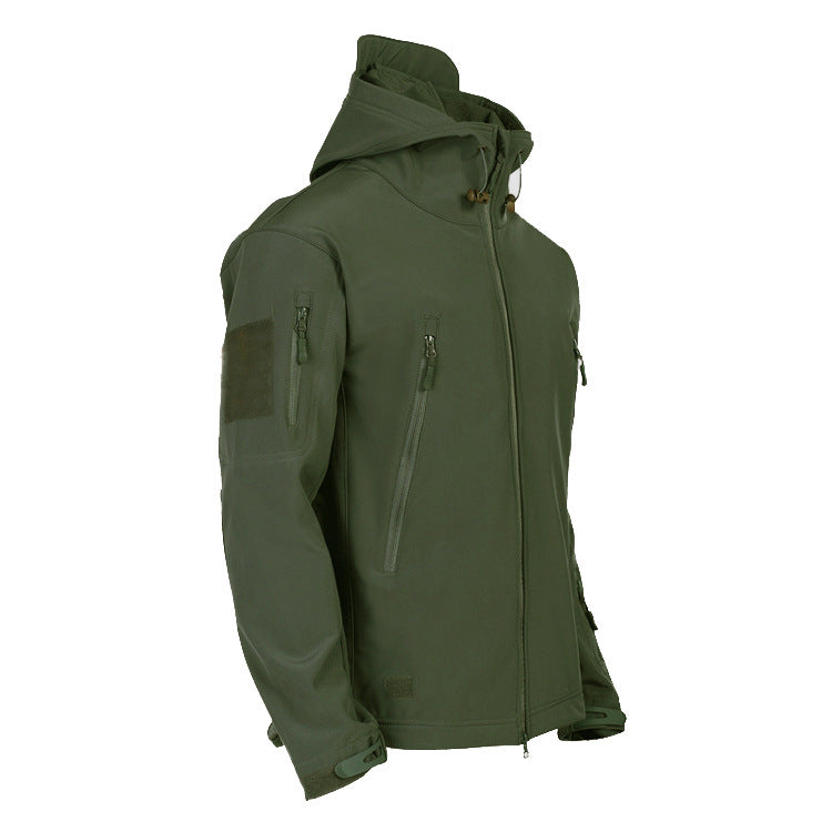 Herr Tactical Softshell Fältjacka med Huva, Multifunction Fickor och Velcro Patch Plats