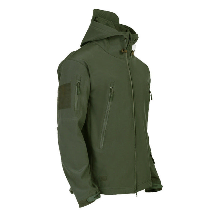 Herr Tactical Softshell Fältjacka med Huva, Multifunction Fickor och Velcro Patch Plats