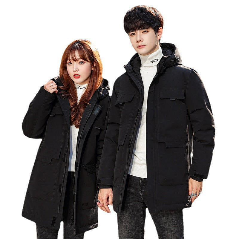 Unisex vadderad lång Parka med huva Multi-fickor och vindtät värmeisolering
