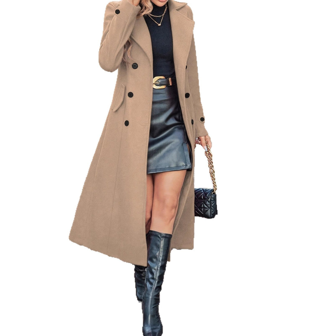 Dam elegant och tidlös ullblandning trenchcoat
