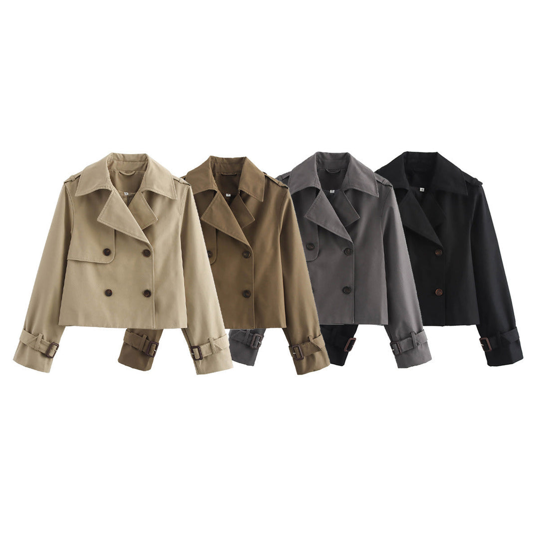Dam Kort Trenchcoat i Boxig Skärning med Double Breasted och Cuff Straps