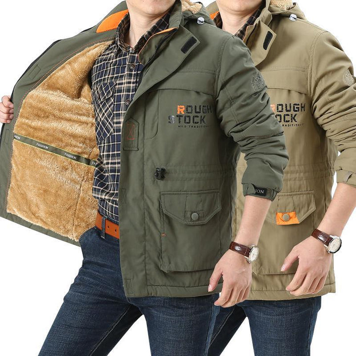 Herr Vindskyddande Fält Parka med Warming Faux Fur Foder, Huva och Multifunctional Fickor