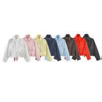 Dam Dotted Kort Jacka med Stå Krage, Dold Front Knäppning och Drawstring
