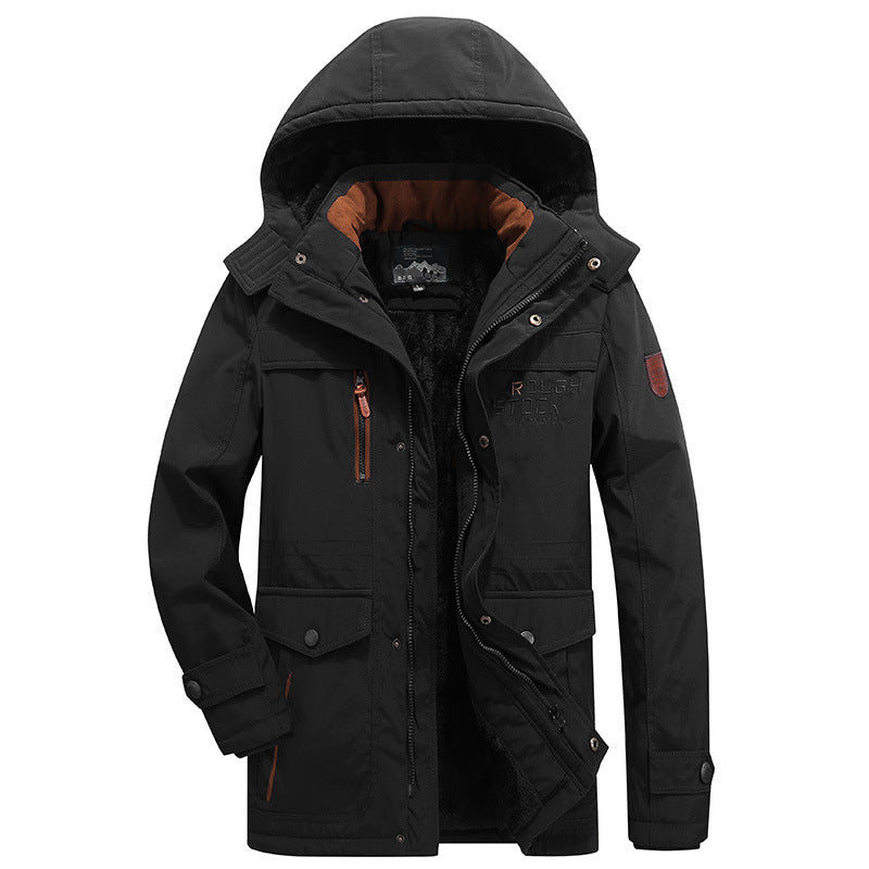 Herr Insulated Parka med Teddyfoder, Huva och Multifunction Fickor