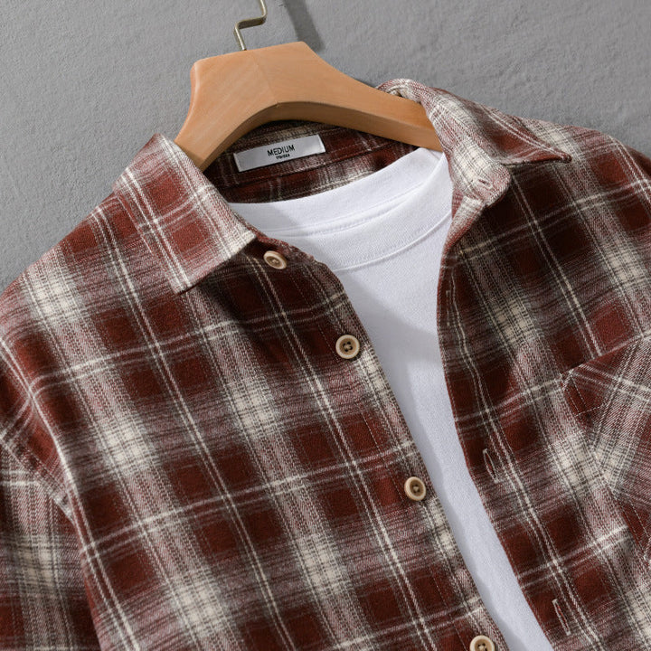 Herr Rutig Flanell Overshirt med Mjuk Bomull Struktur, Bröstficka och Avslappnad Passform