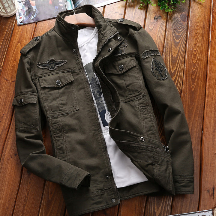 Herr Urban Canvas Combat Blouson med Dold Zip Knapplist, Lock Fickor, och Axel Epaulettes