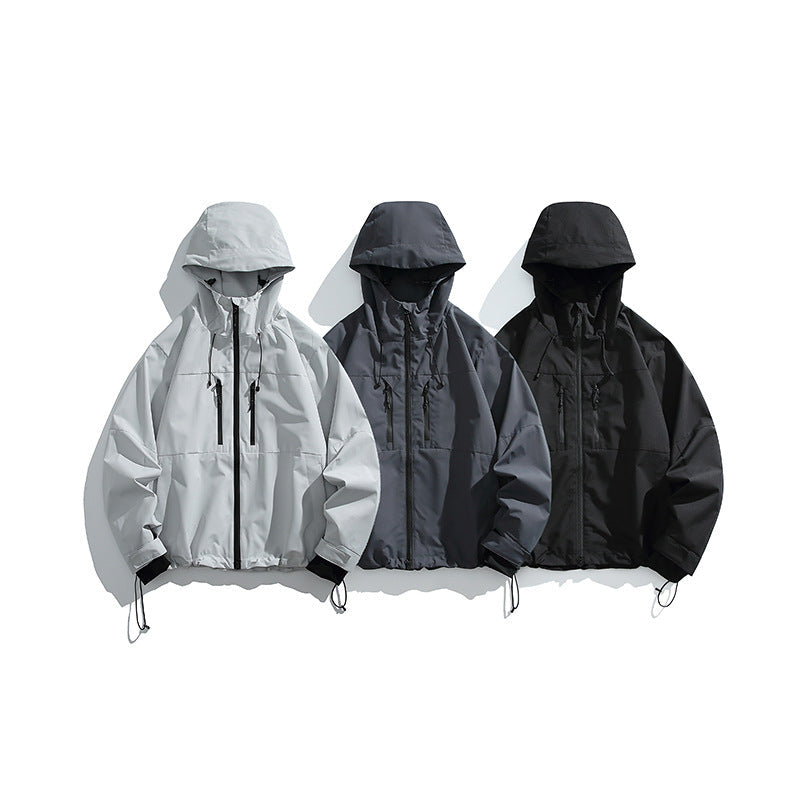 Herr Teknisk Regn Softshell Jacka med Huva, Dragkedja och Justerbar Fåll