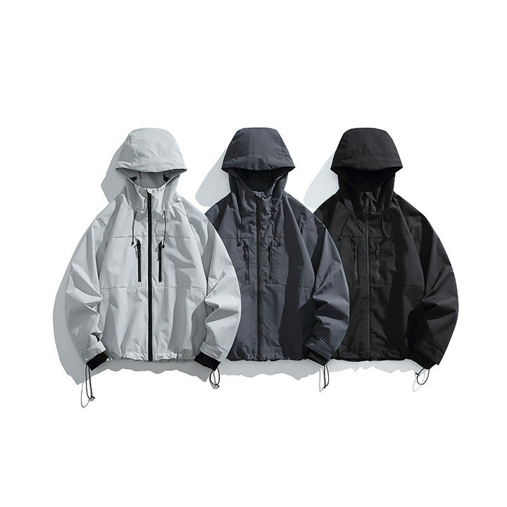 Herr Teknisk Regn Softshell Jacka med Huva, Dragkedja och Justerbar Fåll