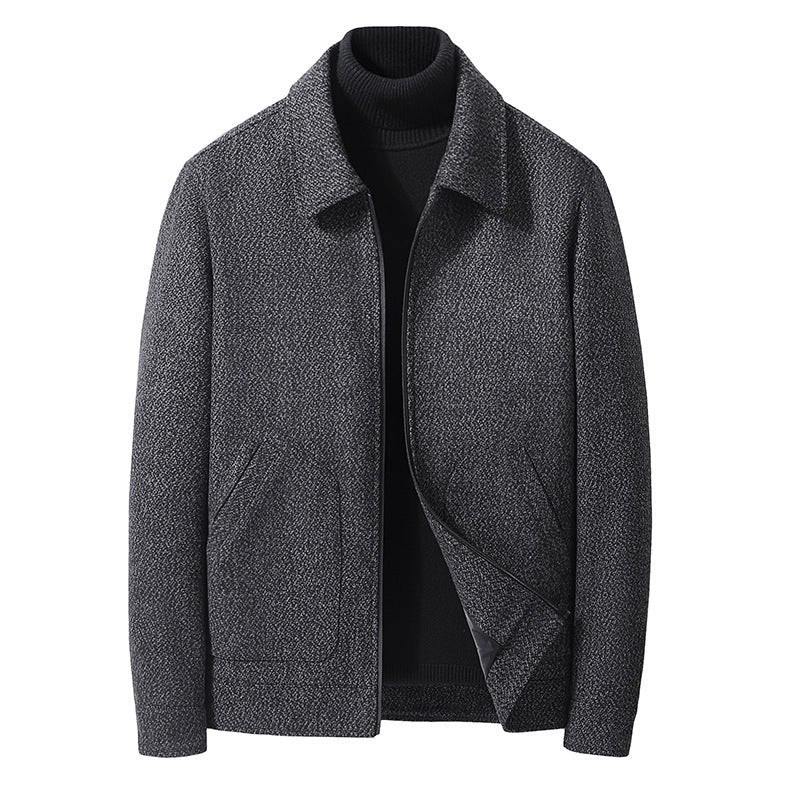 Herr Ull Blandning Short Jacka med Skjorta Krage och Finely Texturerad Tweed Look