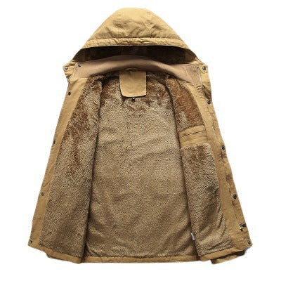 Herr Robust Canvas Fält Parka med Teddy Fleecefoder, Huva, och Multifunctional Fickor