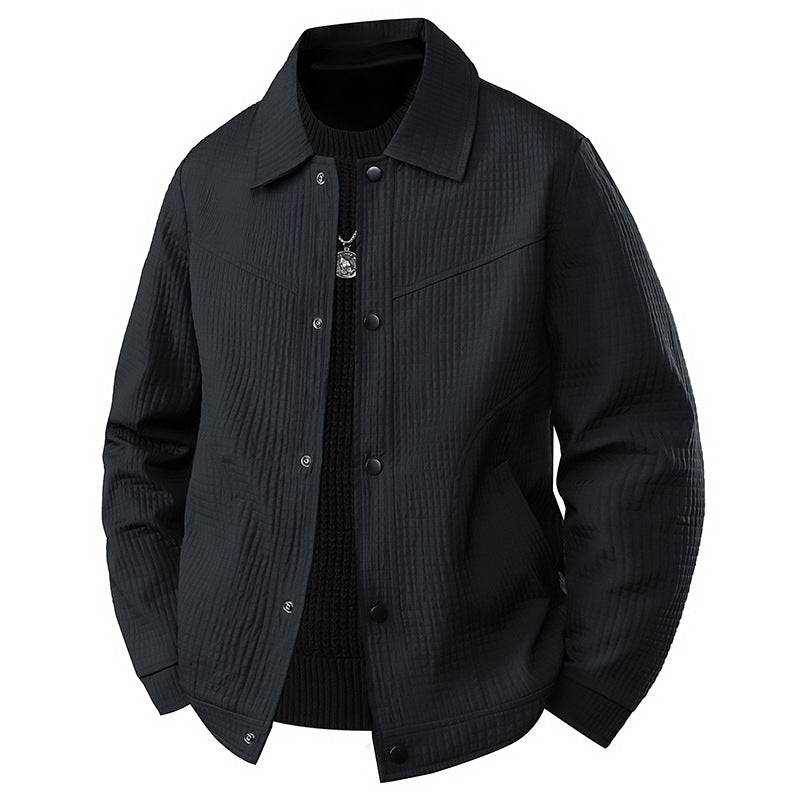 Herr Ljus Övergångs Jacka i Worker Stil med Microstructured Twill Look och Tryckknappslå