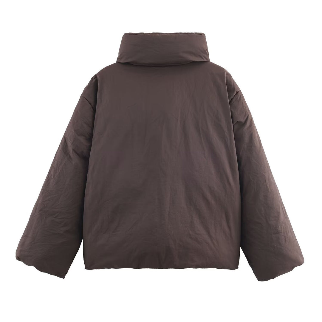 Dam Oversized Quiltad Jacka med Hög Ståkrage och Midjebälte