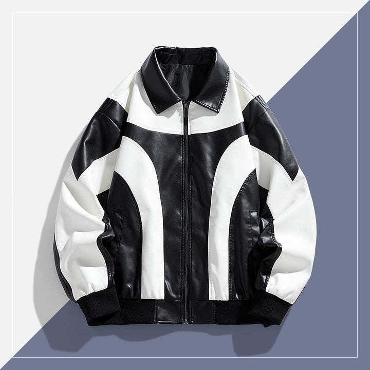 Herr Mode Läderimitation Jacka i Sportig Design