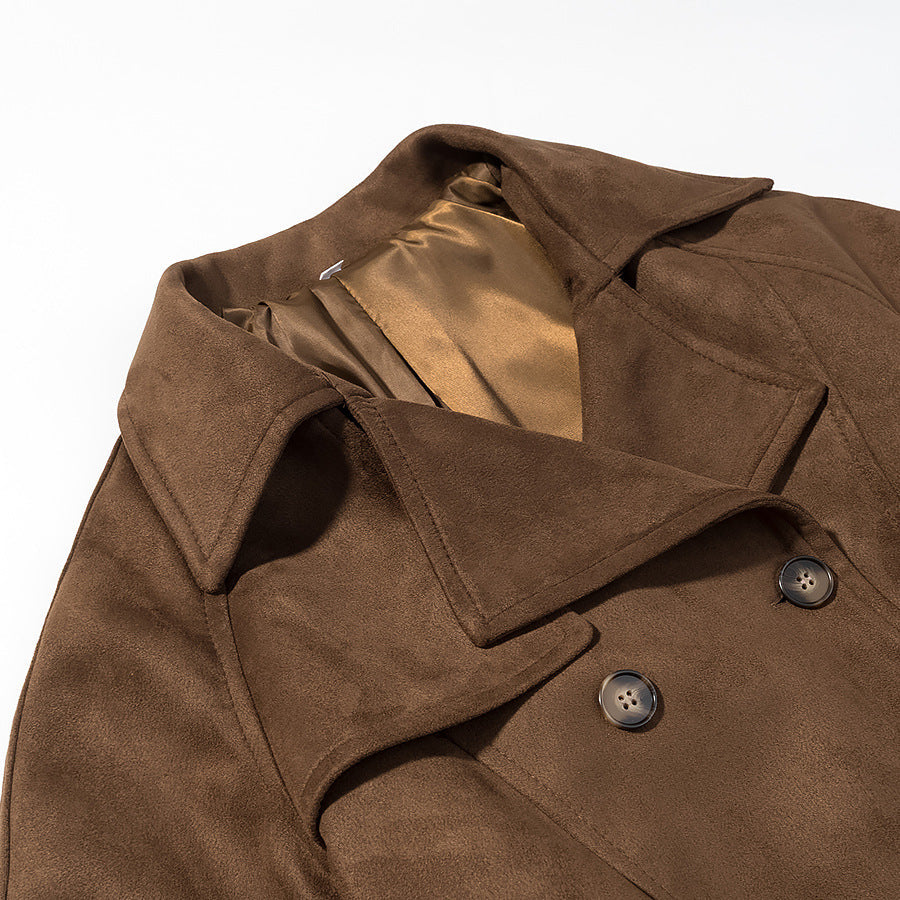 Dam kort mocka trenchcoat med Double-Breasted och midjebälte