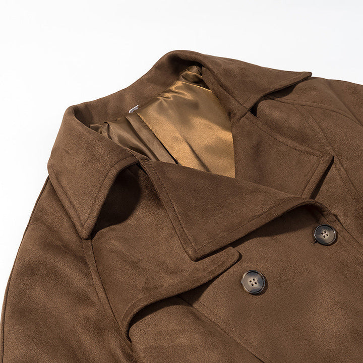 Dam kort mocka trenchcoat med Double-Breasted och midjebälte