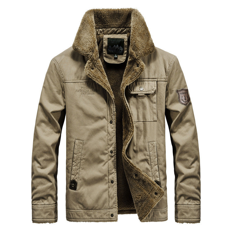 Herr Robust Canvas Fältjacka med Warming Sherpa Foder och Skjorta Krage