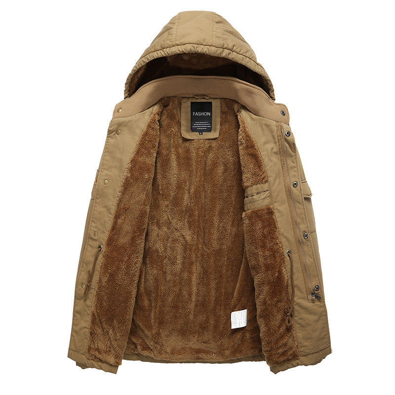 Herr Canvas Fält Parka med Varm Teddy Fleecefoder, Huva och Flera Fickor