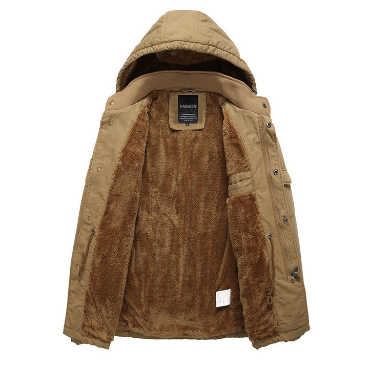 Herr Canvas Fält Parka med Varm Teddy Fleecefoder, Huva och Flera Fickor
