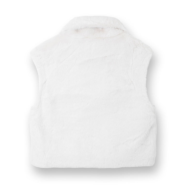 Dam ärmlös Faux Fur väst med ståkrage, dragkedja och Flap fickor
