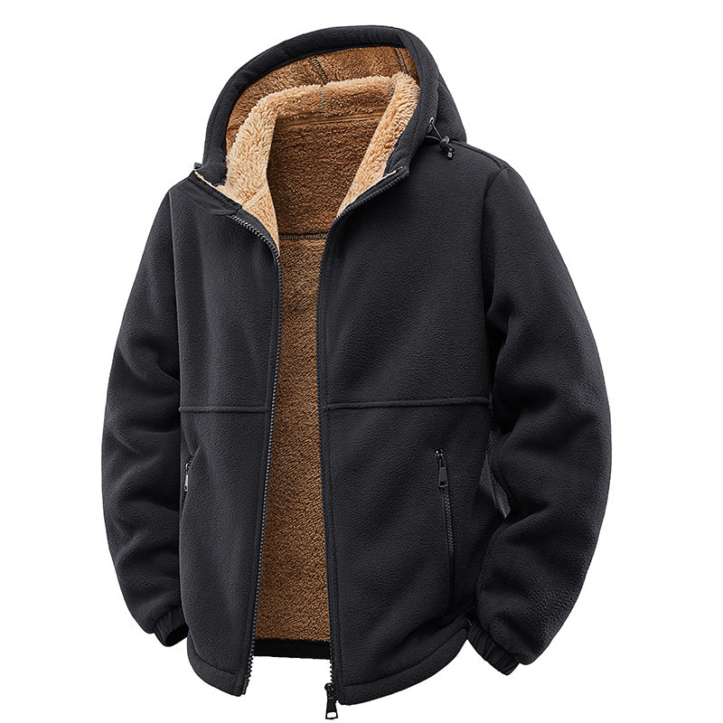 Herr Vadderad Teddy Fleece Luvtröja med Tvåvägsdragkedja &amp; Fickor med Dragkedja