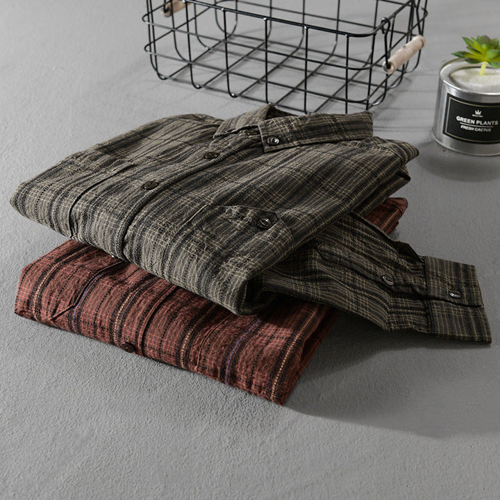 Herr Rutig Flanell Overshirt med Knapp-Dun Krage och Utanpå Bröstfickor