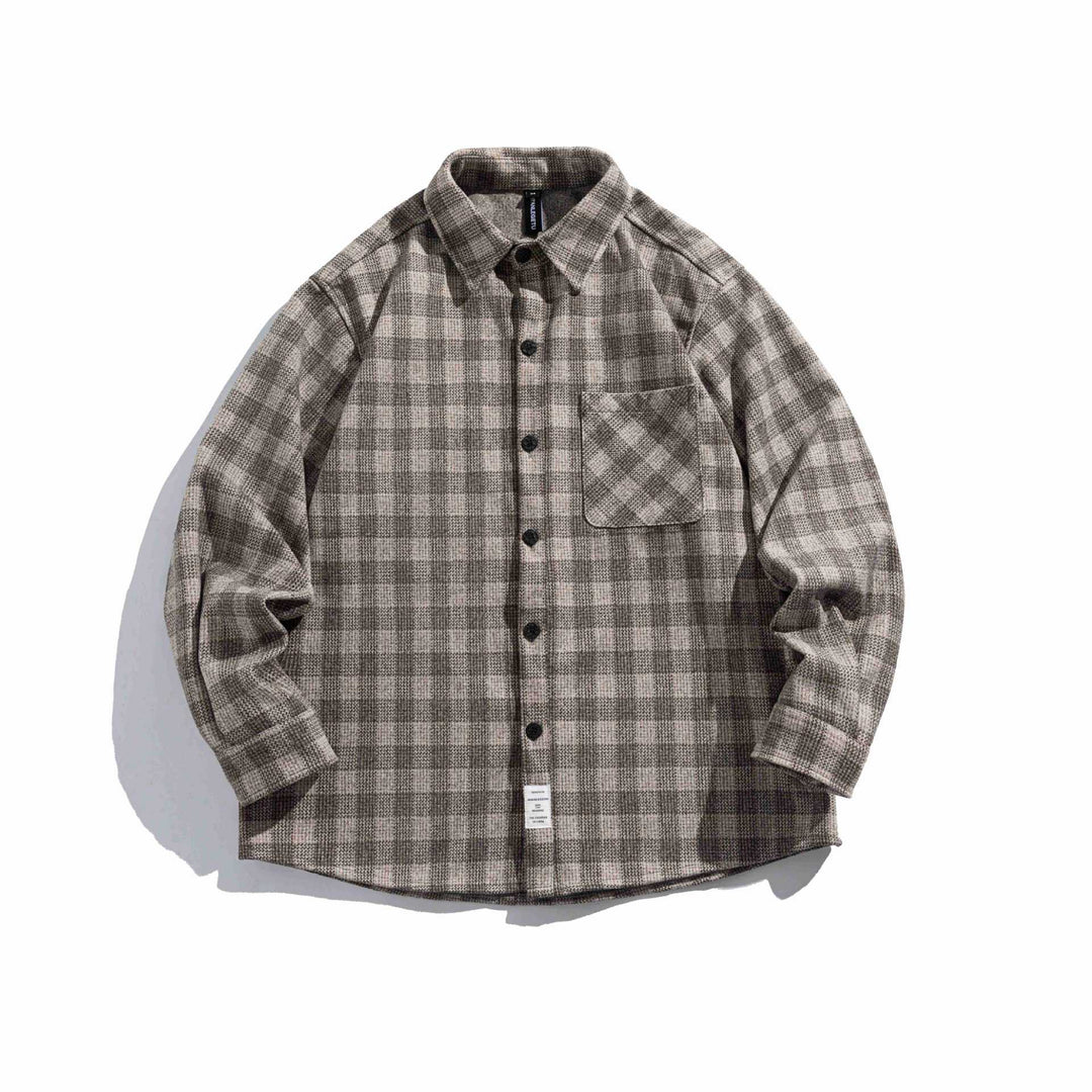 Herr rutig skjortjacka tillverkad av ullblandning med overshirt skärning och patched bröstficka
