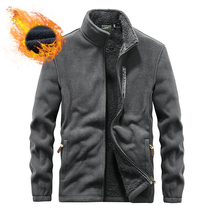 Herr Thermo Fleece Jacka med Double-Layered Sherpa Inre Foder och Standing Krage