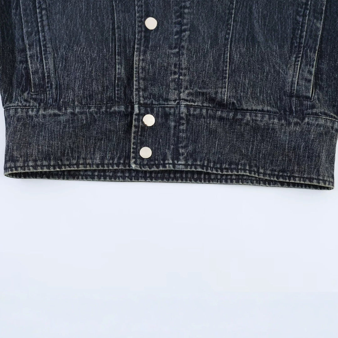 Dam Oversize Denimjacka med Stora Shawl Krage och Used Effect