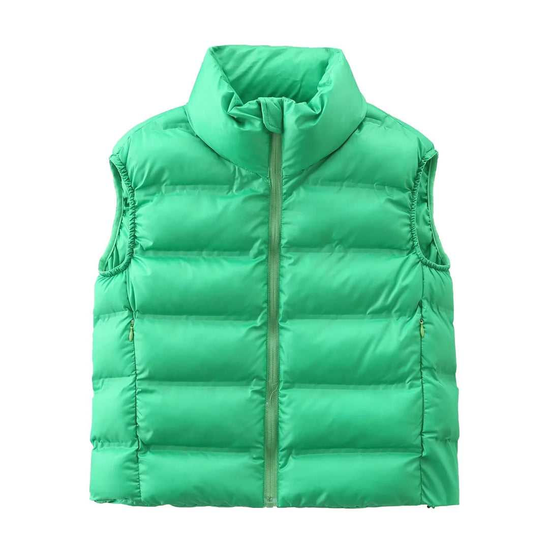 Dam quiltad thermal väst med high ståkrage, side dragkedja fickor, och adjustable fåll