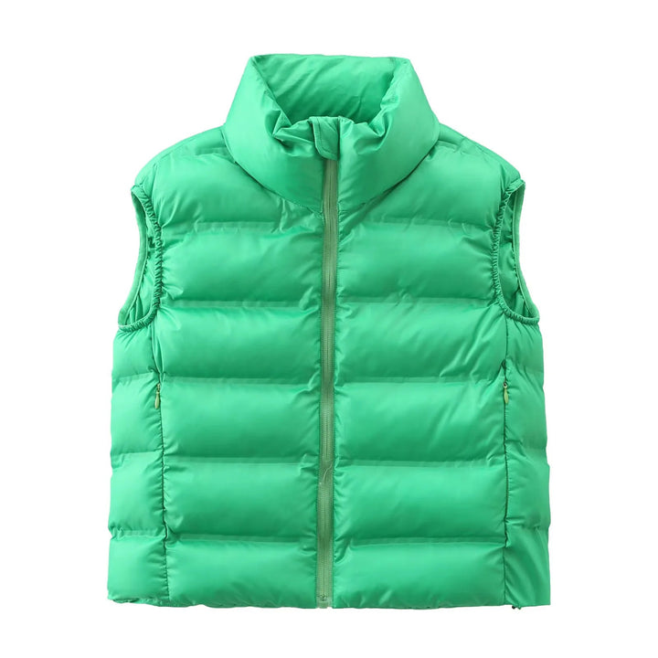 Dam quiltad thermal väst med high ståkrage, side dragkedja fickor, och adjustable fåll