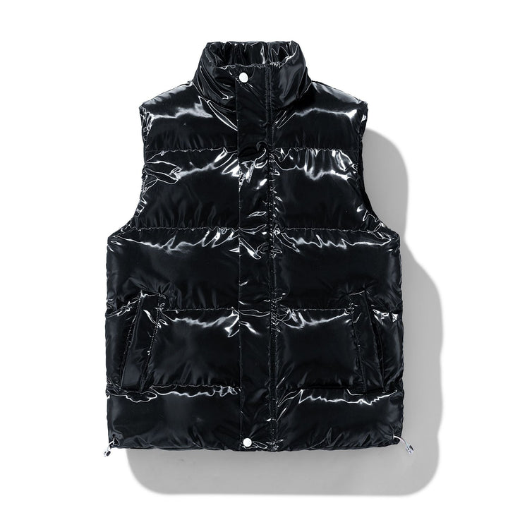 Dam glansig quiltad Puffer väst med High ståkrage och Drawstring