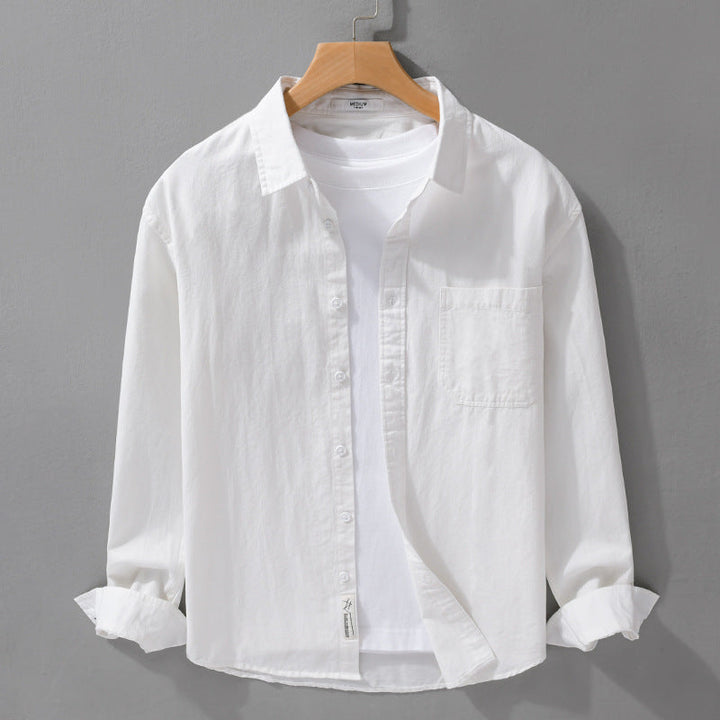 Herr Skjortjackas-Overshirt Tillverkad av Mjuk Bomull Twill med Avslappnad Passform och Utanpå Bröstficka